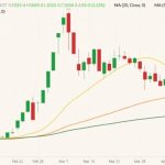 CBOT July 2022 wheat (candlesticks) with 20-, 50- and 100-day moving averages (yellow, orange and dark green lines). (Barchart)
