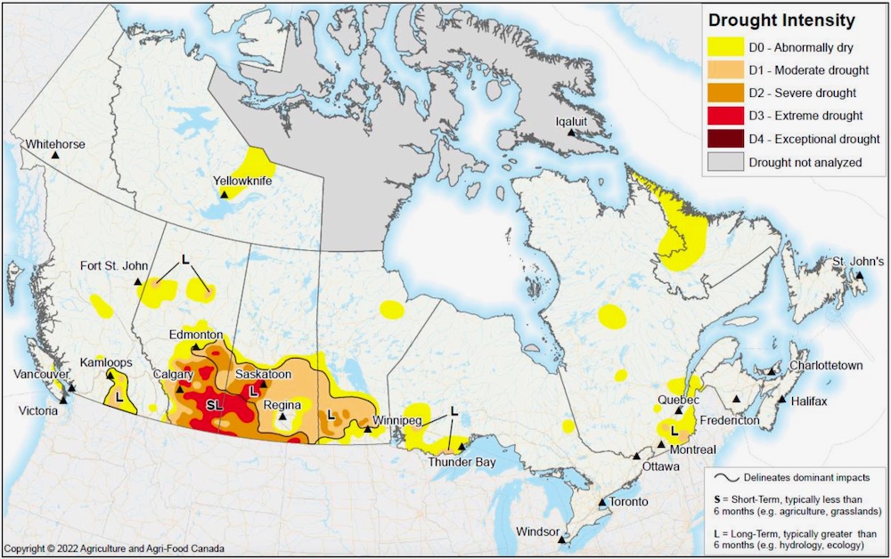 AAFC’s Drought Monitor map for the period ending March 31, 2022. (Agriculture.canada.ca)
