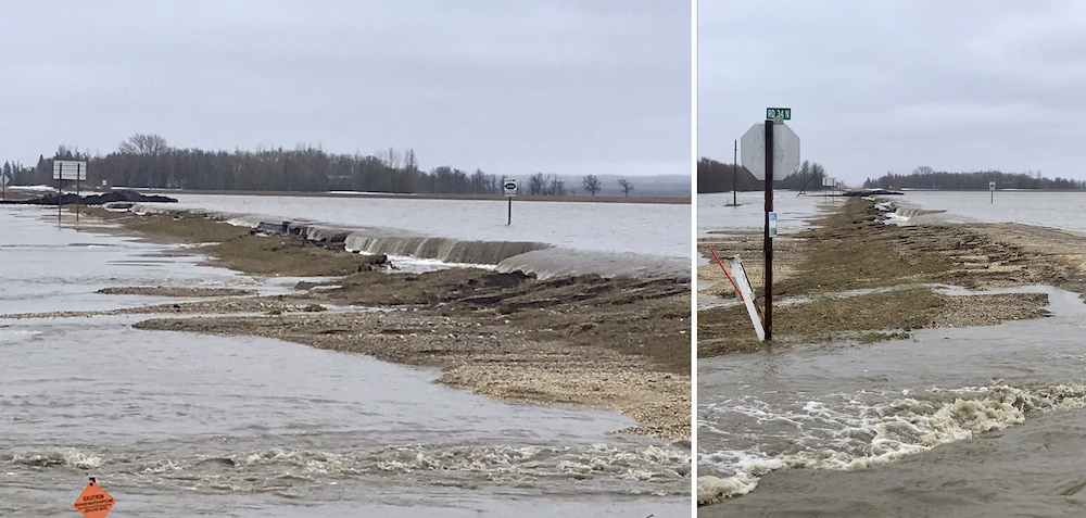 Overland flooding east of Roseisle around the junction of PR 245 and PR 240 on April 30, 2022.