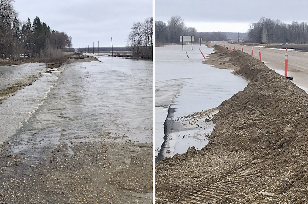 Overland flooding east of Roseisle around the junction of PR 245 and PR 240 on April 30, 2022.