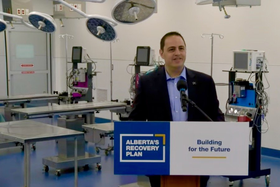 Alberta’s Advanced Education Minister Demetrios Nicolaides announces funding for the University of Calgary’s faculty of veterinary medicine on May 10, 2022 at the university’s Spyhill campus. (Government of Alberta video screengrab via YouTube)
