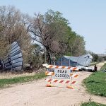 A grain storage bin lay on a gravel road near Litchfield, Nebraska, about 230 km west of Lincoln, after high winds swept across the U.S. Great Plains and upper Midwest, in this still image from a social media video. (Kevin Fulton image via Reuters)

