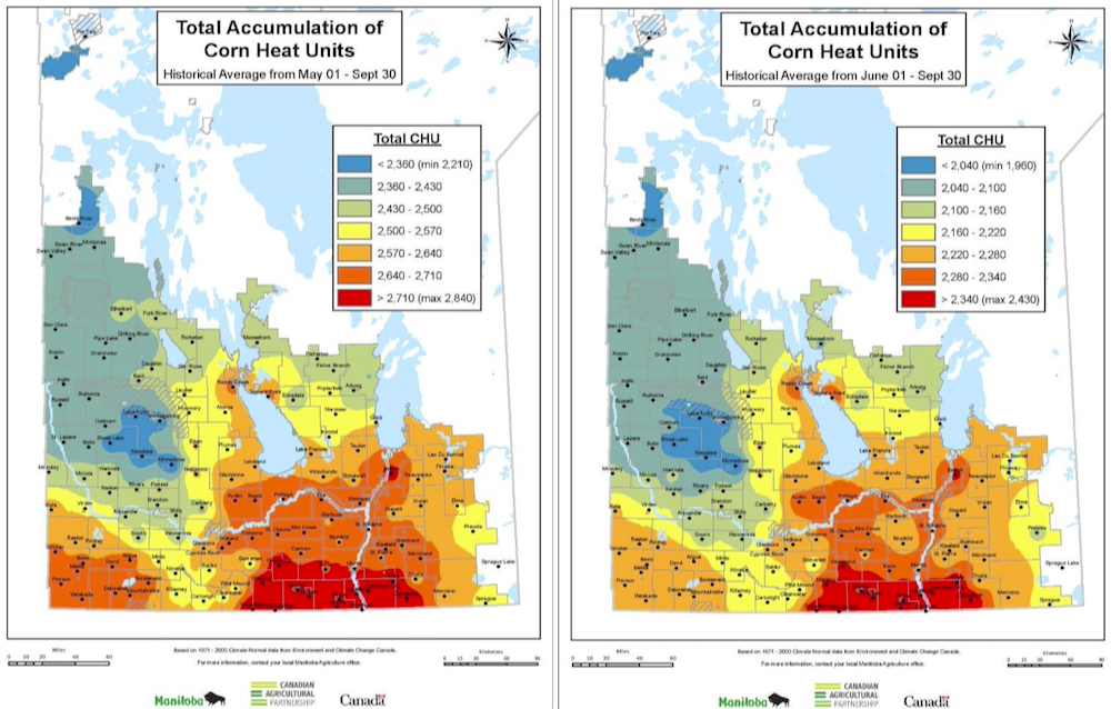 Corn Heat Unit (CHU) historical accumulation between May 1 or June 1 and Sept. 30.