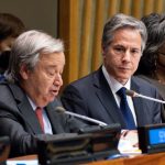 U.S. Secretary of State Antony Blinken listens to U.N. Secretary-General Antonio Guterres during a “Global Food Security Call to Action” meeting of foreign ministers at U.N. headquarters in New York on May 18, 2022. (Photo: Reuters/Eduardo Munoz)
