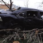 A damaged car is seen in the aftermath of a tornado at Forada, Minnesota, about 170 km southeast of Fargo, on May 31.