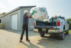 Ag retailers will supply producers with a large (and free) plastic bag that can hold about  45 small pesticide and fertilizer containers.