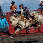 Bodee Klassen (riding Wayway), tries his hand against the clock at the Miami Fair and Rodeo June 25.