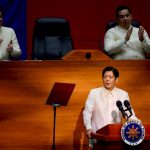 Philippine President Ferdinand Marcos Jr. speaks as Senate President Juan Miguel Zubiri and House Speaker Martin Romualdez applaud during his first State of the Nation Address, in Quezon City, Metro Manila, Philippines, July 25, 2022.  Photo: Aaron Favila/Pool via Reuters
