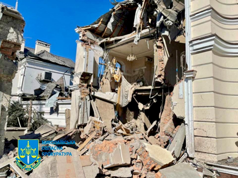 A view shows a destroyed building, as Russia’s attack on Ukraine continues, following shelling in Mykolaiv, Ukraine, in this handout picture released July 31, 2022.  Photo: Press service of the Mykolaiv Regional Prosecutor’s Office/handout via Reuters.
