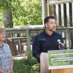 Sheldon Stott, senior director of corporate sustainability with HyLife Foods, speaks on the company’s fertilizer emission reduction project on July 18.