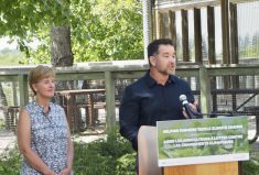 Sheldon Stott, senior director of corporate sustainability with HyLife Foods, speaks on the company’s fertilizer emission reduction project on July 18.