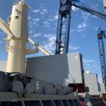 A ship is docked for unloading at G3’s St. Lawrence River terminal at Trois-Rivieres, Que. (G3.ca)
