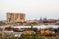 Wreckage of wheat silos at Lebanon&#8217;s Port of Beirut following an explosion at the port on Aug. 4, 2020. (Hiba Kallas/iStock/Getty Images)

