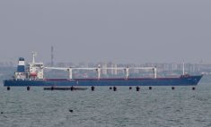 The Sierra Leone-flagged grain ship Razoni leaves the sea port in Odesa amid Russia’s attack on Ukraine, August 1, 2022. It was turned away by its buyer in Lebanon on August 9, citing delayed shipment to its previously agreed upon terms.