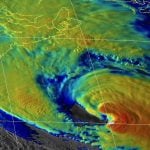 A composite satellite view of Hurricane Fiona nearing Nova Scotia at about 6 p.m. local time on Sept. 23, 2022. (U.S. National Hurricane Center image, NOAA.gov)
