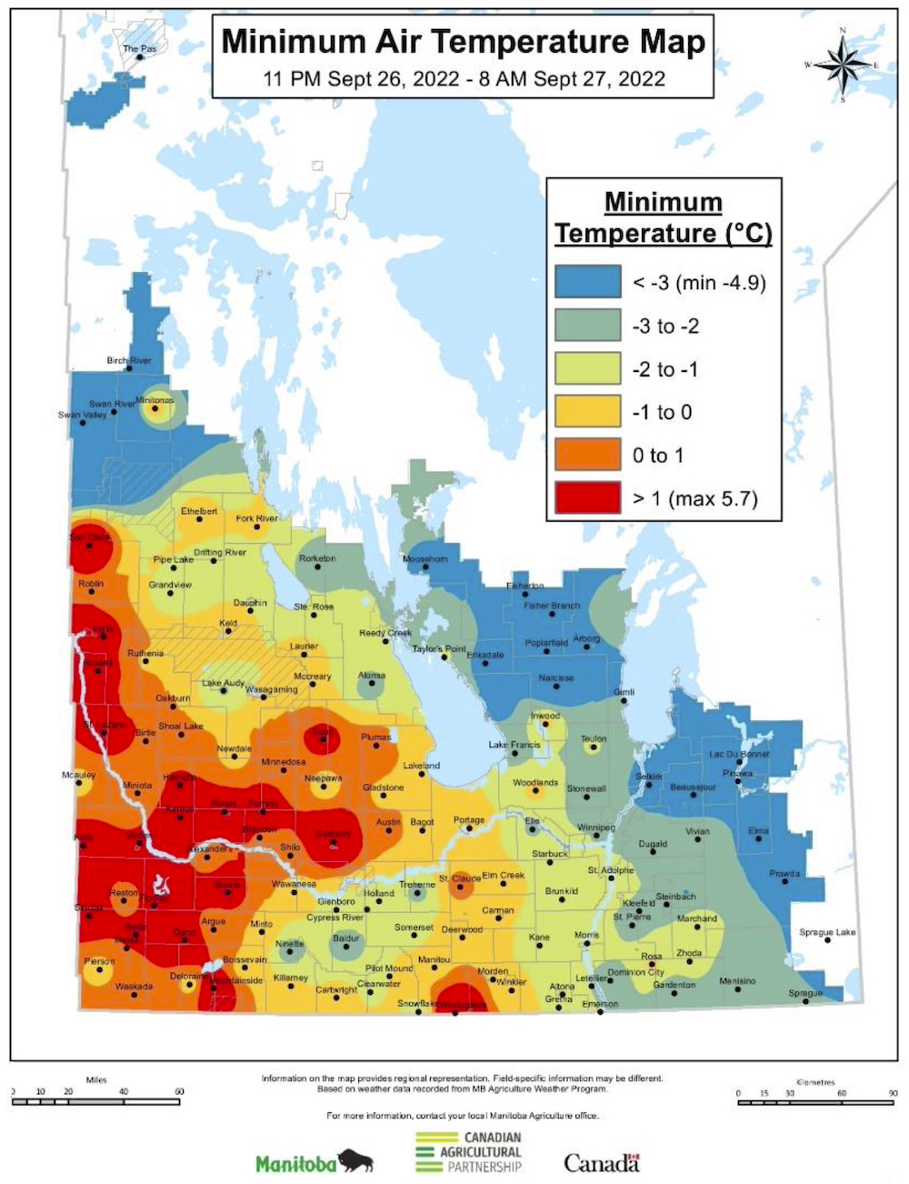 Frost falls on Manitoba fields, harvest progress less than 50 per cent