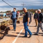 Prime Minister Justin Trudeau views damage to lobster boats from Hurricane Fiona at Stanley Bridge, P.E.I. on Sept. 27, 2022. (Photo: Reuters/Phil Matusiewicz)
