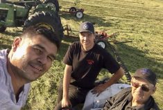 Farmer Derrick Gould (left) with his son Blaze (centre) and father Donald (right). Donald passed away this June.