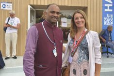 Naomi Johnson with Ramesh Babu, a representative of partner organization EFICOR, at COP27 in Egypt. Johnson is a senior policy advisory with the Canadian Foodgrains Bank.