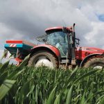 A farmer spreads nitrogen in his wheat field in Blecourt, France, in May 2021.