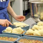 Lentil-based shepherd’s pie being prepared for the children.