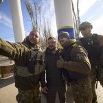 Ukrainian soldiers capture the moment when Ukraine President Volodymyr Zelenskyy visited the liberated city of Kherson on Nov. 14, 2022.