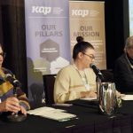 Panelists speak about the Manitoba Farmer Wellness Program at the KAP AGM. Left to right: Roberta Galbraith, Dr. Brianna Hagen and Gerry Friesen.