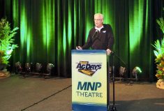 Greg Peterson, also known as Machinery Pete, speaks at Manitoba Ag Days in Brandon.