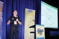 Manitoba Agriculture staff run Ag Days attendees through the newly launched fertilizer efficiency calculator.