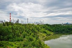 A view of Imperial Oil&#8217;s Strathcona fuel refinery from the North Saskatchewan River. (Imperial Oil photo via BusinessWire)
