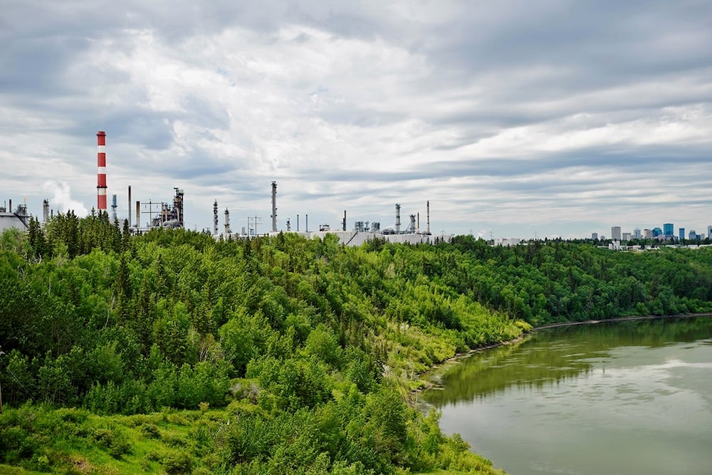 A view of Imperial Oil’s Strathcona fuel refinery from the North Saskatchewan River. (Imperial Oil photo via BusinessWire)
