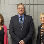 Left to right: New Deputy Minister of Agriculture Brenda Serrano, Agriculture Minister, Derek Johnson, outgoing deputy minister Dori Gingera-Beauchemin.