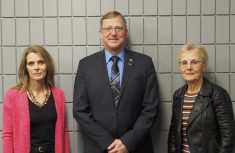 Left to right: New Deputy Minister of Agriculture Brenda Serrano, Agriculture Minister, Derek Johnson, outgoing deputy minister Dori Gingera-Beauchemin.