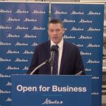 Ag Minister Nate Horner speaks at the Harmony Beef plant at Balzac, Alta. on Feb. 7, 2023. (Government of Alberta video screengrab via YouTube)