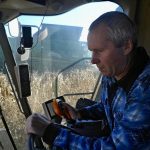 Corn is harvested on the Roksana-K farm, Vinnytsia, west-central Ukraine.