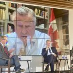 Tyler McCann, left, of the Canadian Agri-Food Policy Institute, Steve Verheul, former Canadian agri-food trade negotiator and Chantelle Donahue, vice president and sustainability director – Cargill Agricultural Supply Chain North America were joined on a panel by Ralph Goodale, Canada's High Commissioner for the United Kingdom and former agriculture minister.