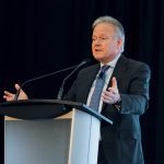 Stephen Poloz, an economist and former governor of the Bank of Canada, speaks during CropConnect in Winnipeg on February 15.