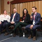 Policy staff (left to right) Brenna Mahoney of KAP, Brandon Leslie of Grain Growers of Canada, Janelle Whitely from the Canadian Canola Growers Association and Greg Northey of Pulse Canada speak during a panel discussion at CropConnect on Feb. 16.