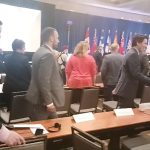 Prime Minister Justin Trudeau shakes hands following his address to the Canadian Federation of Agriculture general meeting in early March.