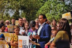 Manitoba NDP leader Wab Kinew at a press event in 2020.