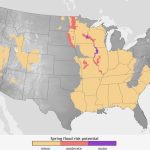 The U.S. National Oceanic and Atmospheric Administration’s spring 2023 flood outlook, issued March 16 and covering the spring period through May, calls for risk of “moderate to major” flooding along the Mississippi River from Minneapolis to St. Louis, but also shows “moderate” flood risk along the Red River, which forms the North Dakota-Minnesota state line and flows northward into Lake Winnipeg. (NOAA)

