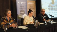Panelists speak about the Manitoba Farmer Wellness Program at the Keystone Agricultural Producers annual meeting in January. Left to right: Roberta Galbraith, Dr. Brianna Hagen and Gerry Friesen.