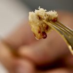 A cooked piece of cultivated chicken breast created at the UPSIDE Foods plant, where lab-grown meat is cultivated in January 2023.