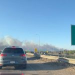 Smoke rises from a wildfire in Alberta’s Strathcona County, east of Edmonton, on May 5, 2023. (Photo: Video screengrab from @hellohildy on Twitter via Reuters)