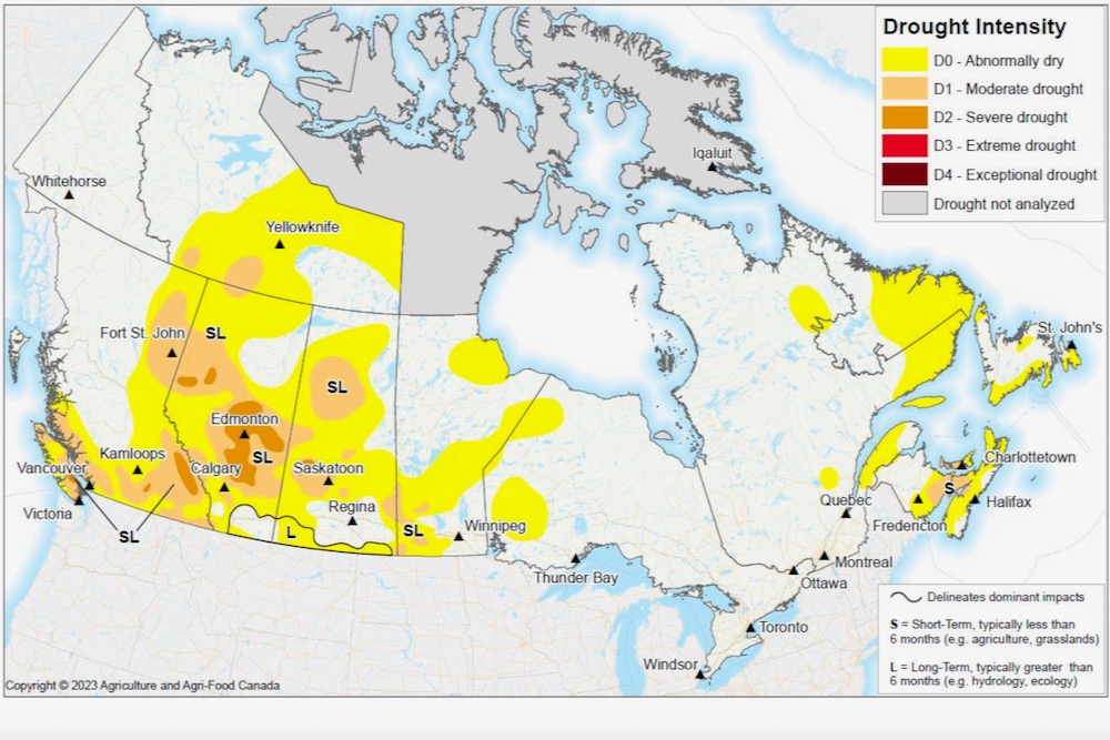 Agriculture and Agri-Food Canada’s Drought Monitor map at April 30, 2023. (AAFC)
