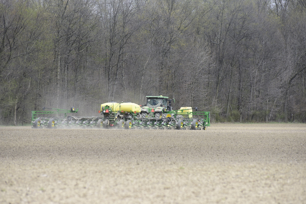 Farmer Steve Timmer plants corn near Shelby in Richland County, Ohio, about 110 km north of Columbus,  on April 19.