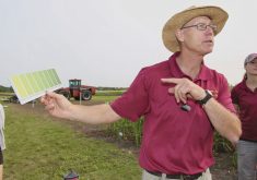John Heard leads a discussion at a past Crop Diagnostic School event in Carman, Man.