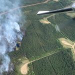 Aerial view of a wildfire about 20 km north of Valhalla Centre in northwestern Alberta on June 4, 2023. (Alberta Wildfire photo)
