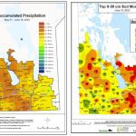 Figure 1 (left): Total accumulated precipitation; Figure 2 (right): Top 0-30 cm soil moisture.