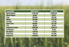 Table 2: Estimated MASC seeded acres by commodity at 97 per cent entered.